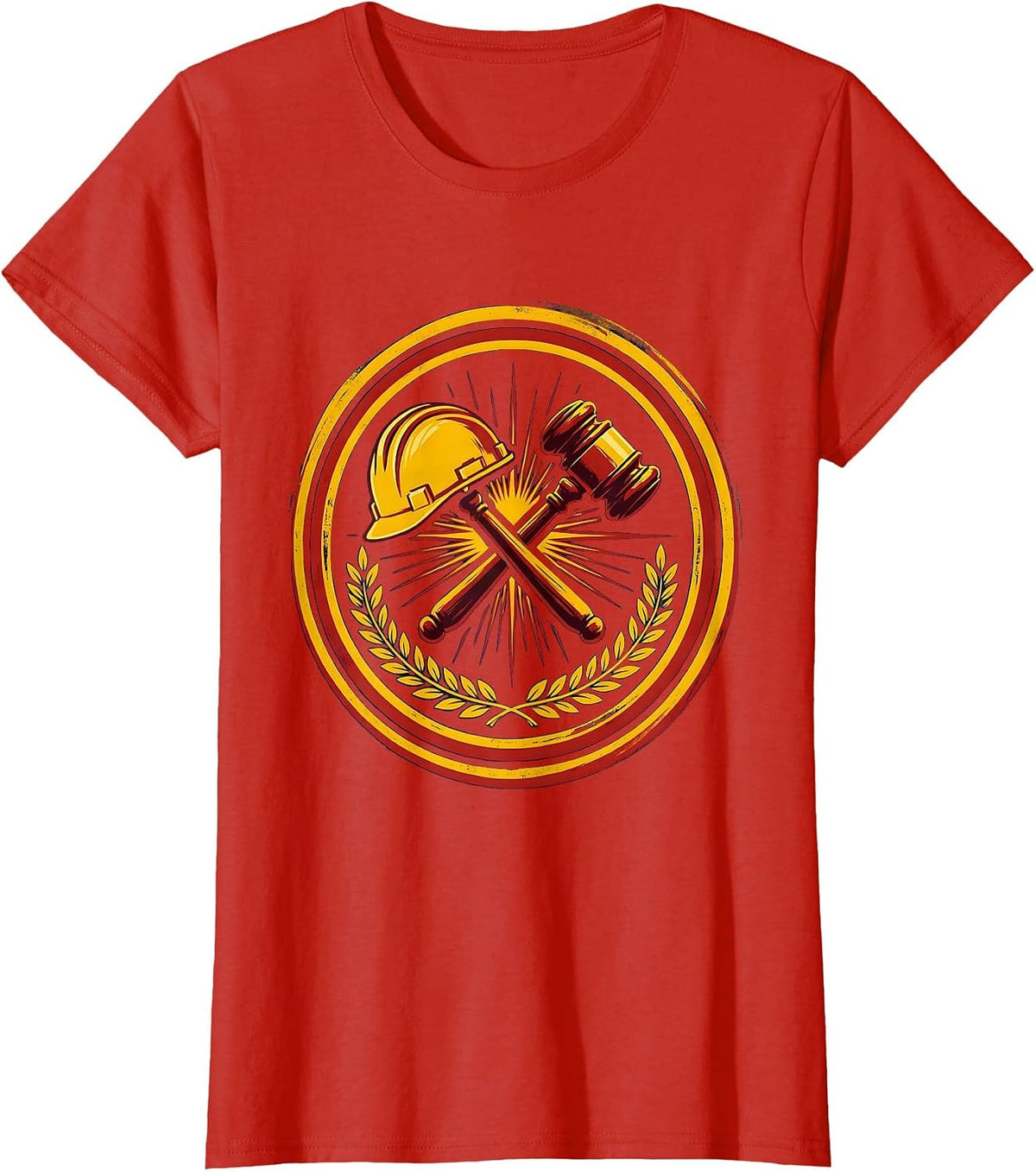 Women's Equal Rights Labor Day Hard Hat Gavel Crossed T-Shirt - Red