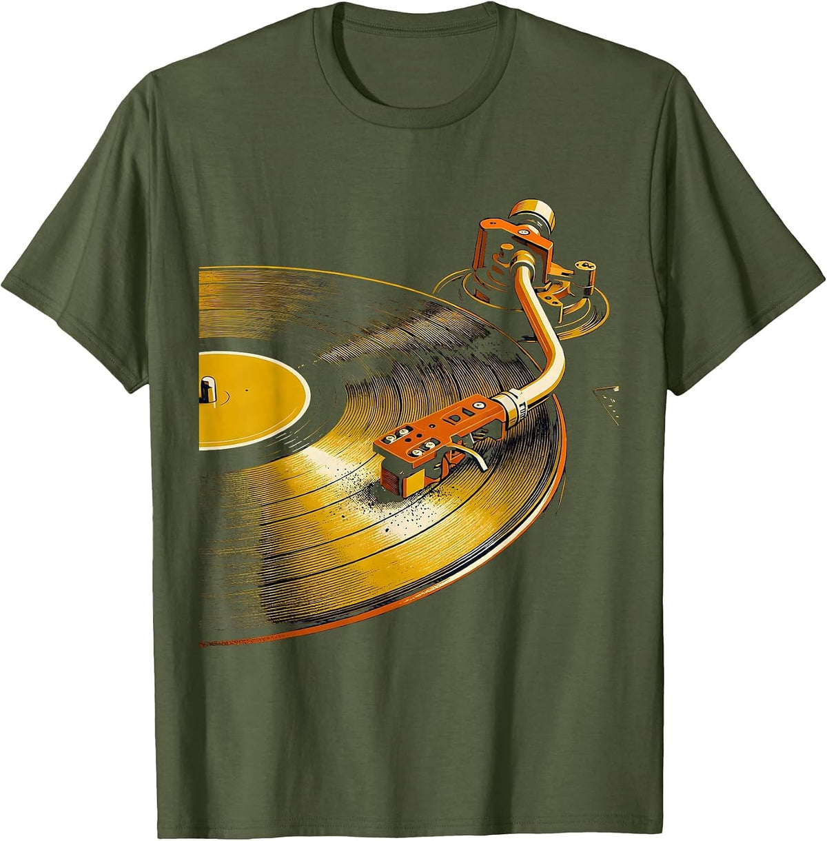 Men's Vinyl Groove Nostalgic Old School Hip Hop Streetwear T-Shirt - Olive Green