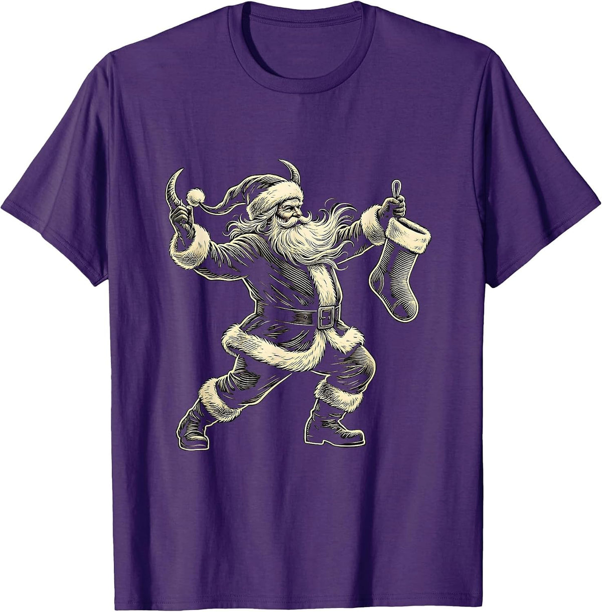 Men's Sleigher Santa Headbang Heavy Metal Rocker Christmas T-Shirt - Purple