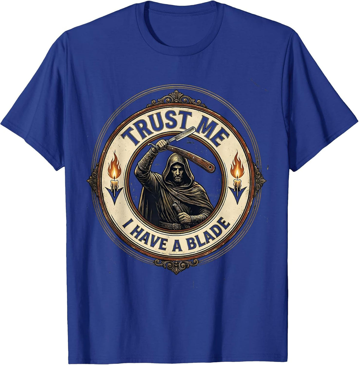 Men's Trust Me I Have A Blade Vintage Hairdresser Barber Humor T-Shirt - Royal Blue
