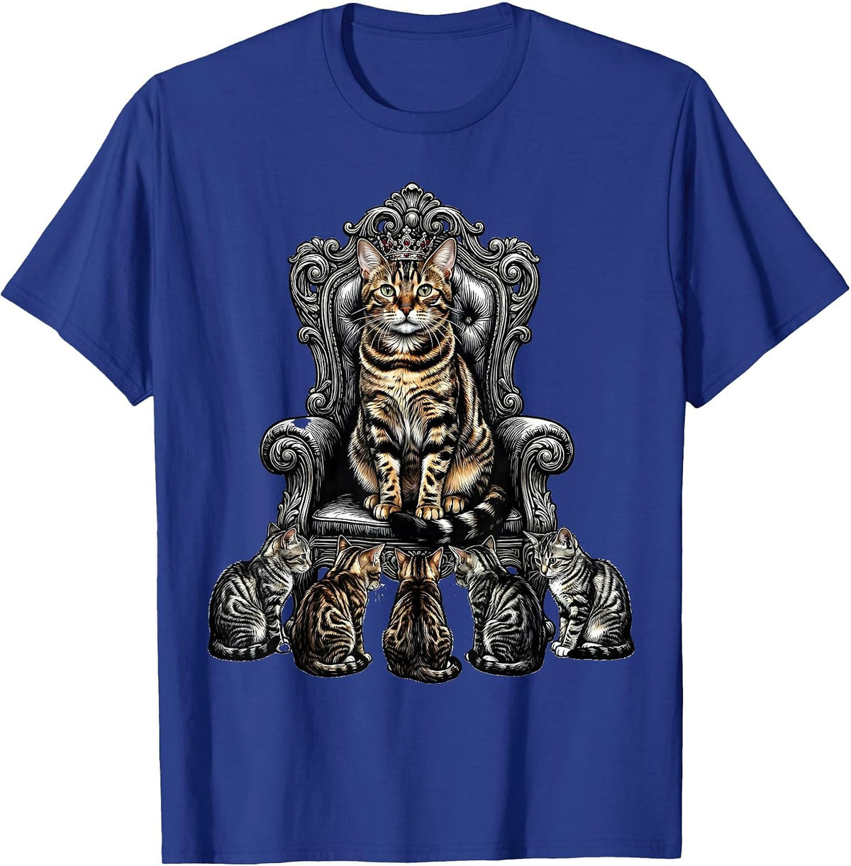 Bengal Cat Royal Crown Loyal Subjects Illustration T-Shirt - Royal Blue