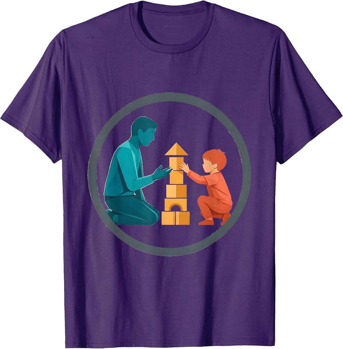 Men's Occupational Therapist Kneeling With Child Design T-Shirt - Purple