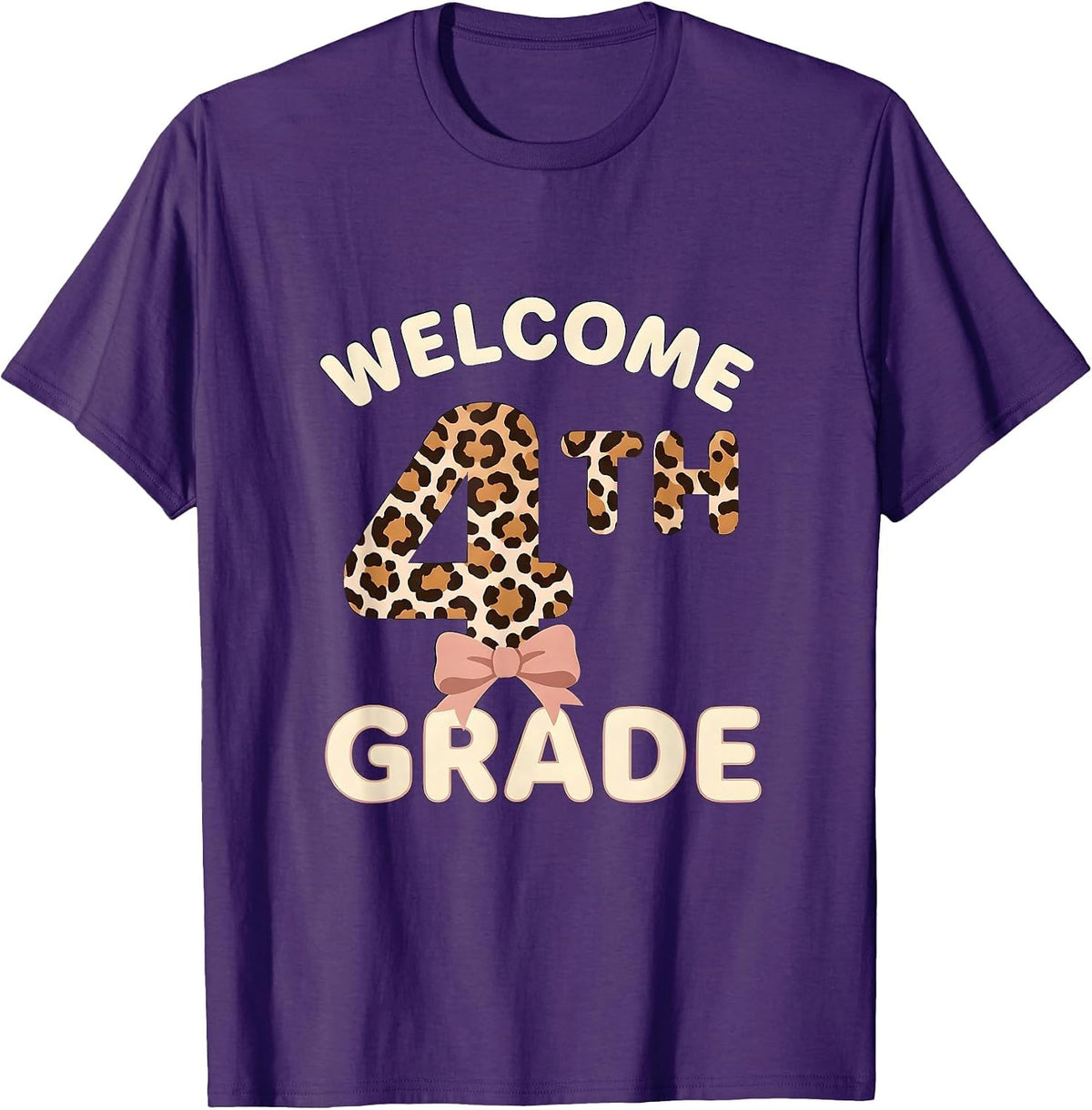 Welcome 4th Grade Leopard Teacher Back To School Girls T-Shirt - Purple