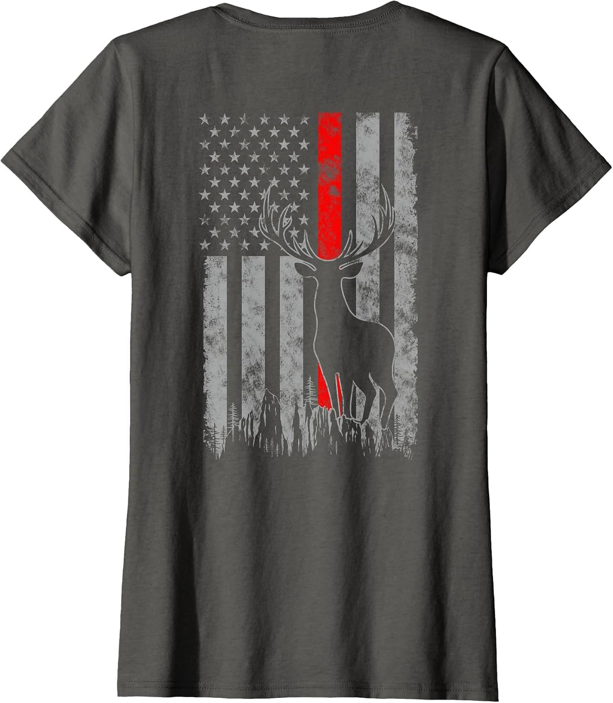 Thin red line Whitetail Deer Hunting Flag T-Shirt - Asphalt Grey