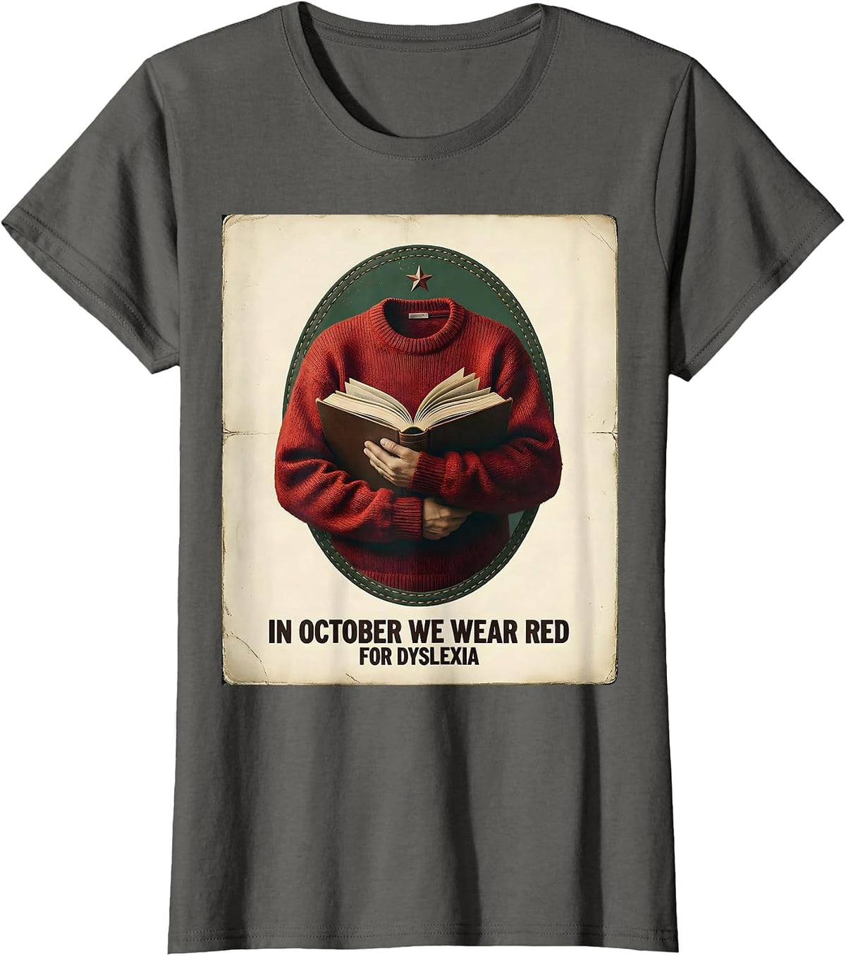 Women's In October We Wear Red for Dyslexia Vintage Teacher Dyslexia T-Shirt - Asphalt Grey