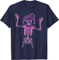 Mardi Gras Dancing Skeleton Jester Hat Design T-Shirt - Navy Blue