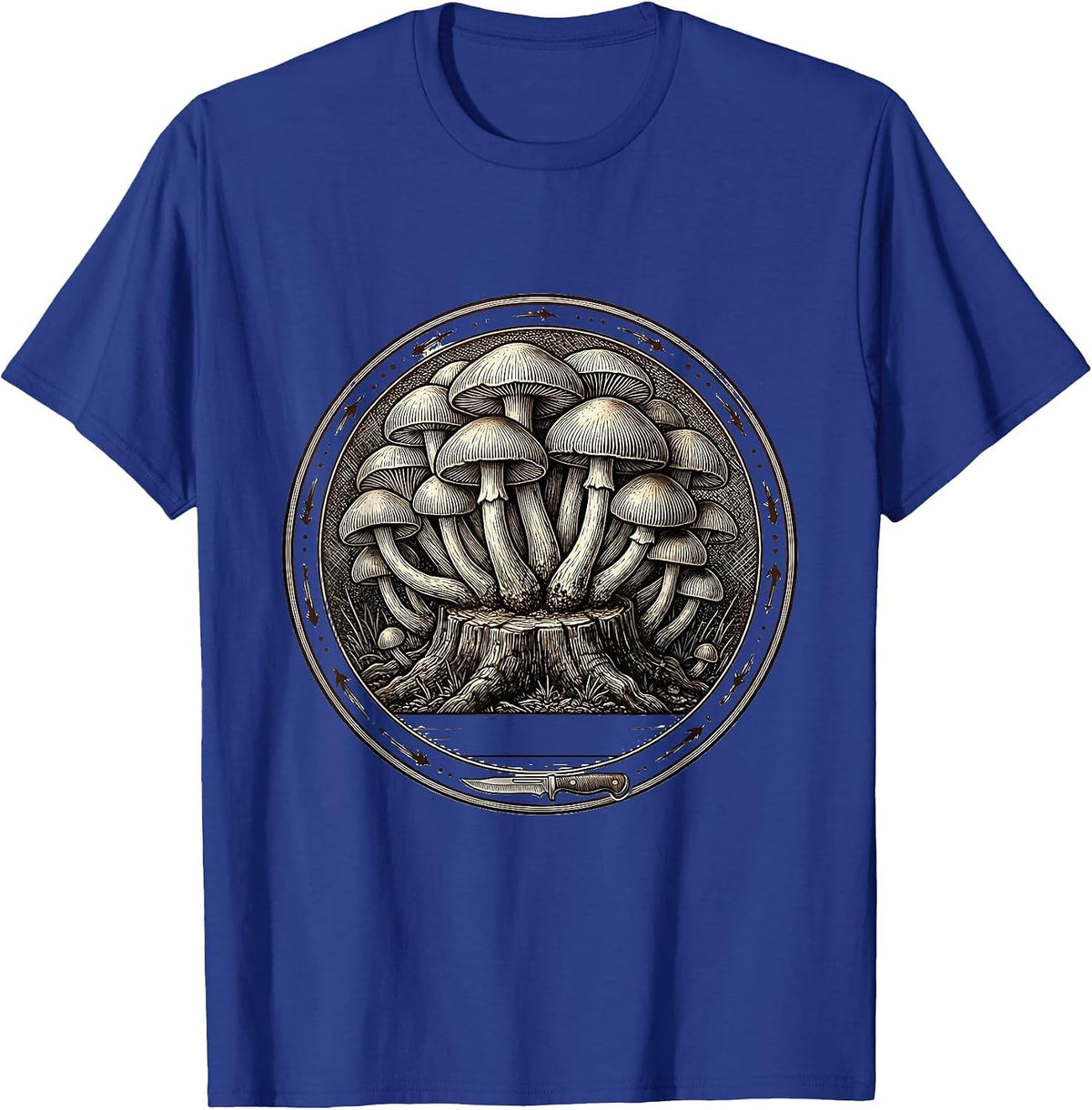 Honey Mushroom Colony Crosshatch Etching Forager Humor T-Shirt - Royal Blue