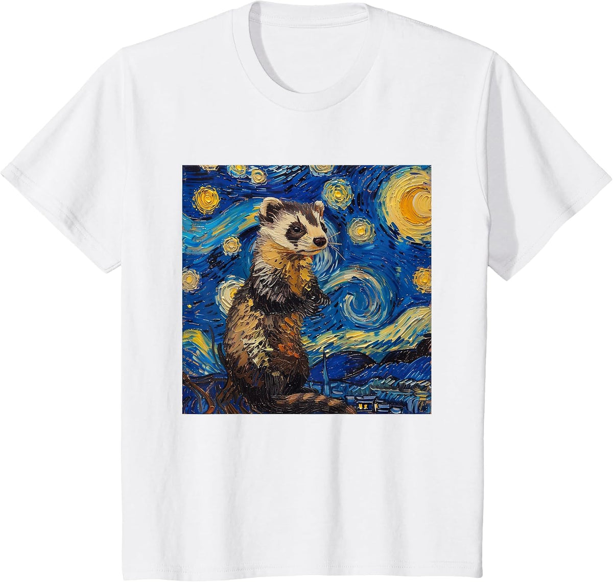 Ferret Van Gogh Starry Night T-Shirt - White
