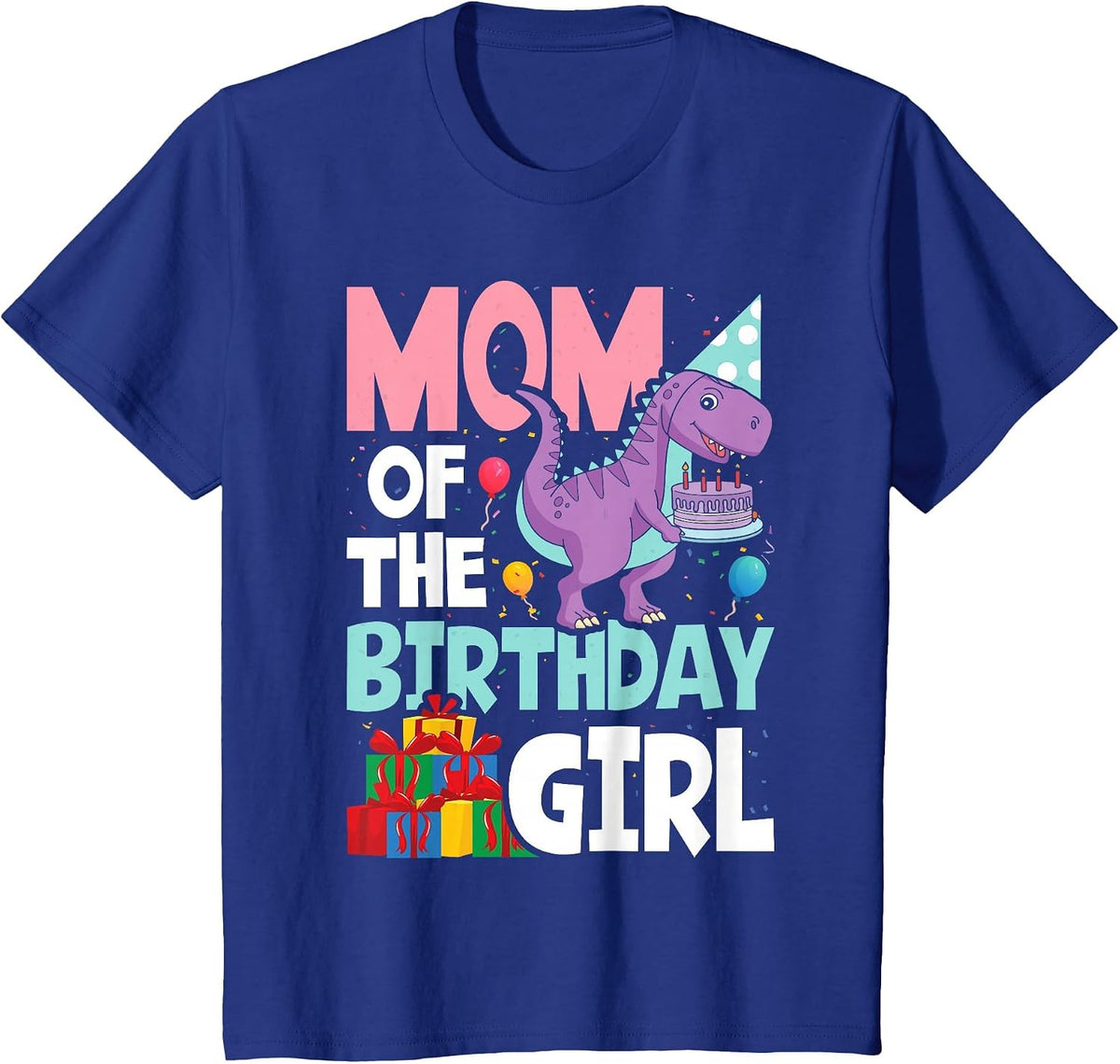 Mom of The Birthday for Girl Saurus Rex Dinosaur Party T-Shirt - Royal Blue