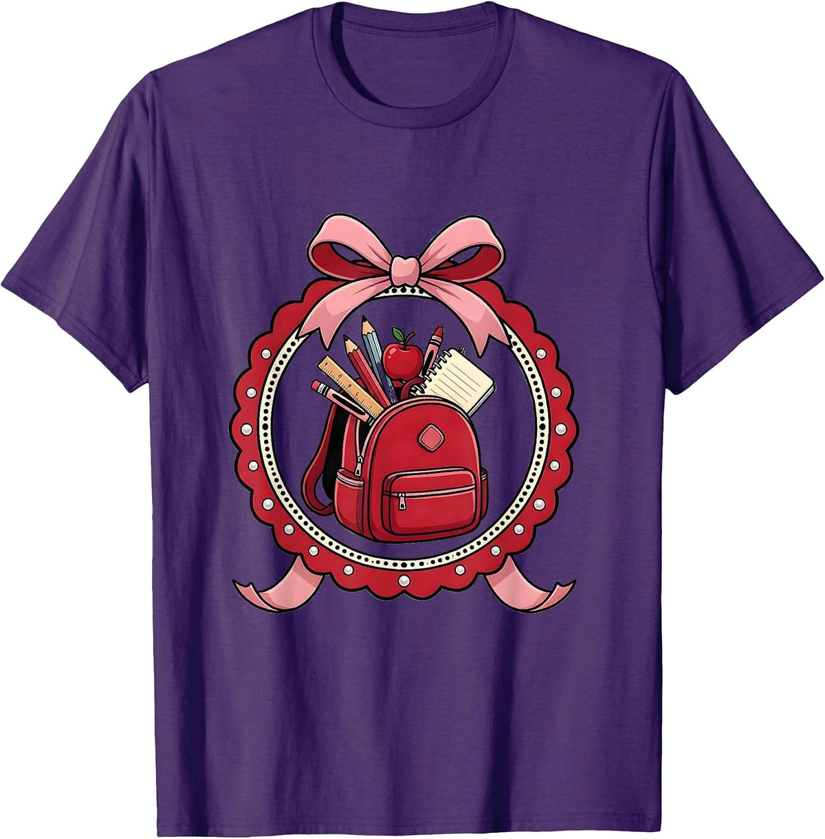 Men's Elementary Teacher Overflowing Backpack Graphic T-Shirt - Purple