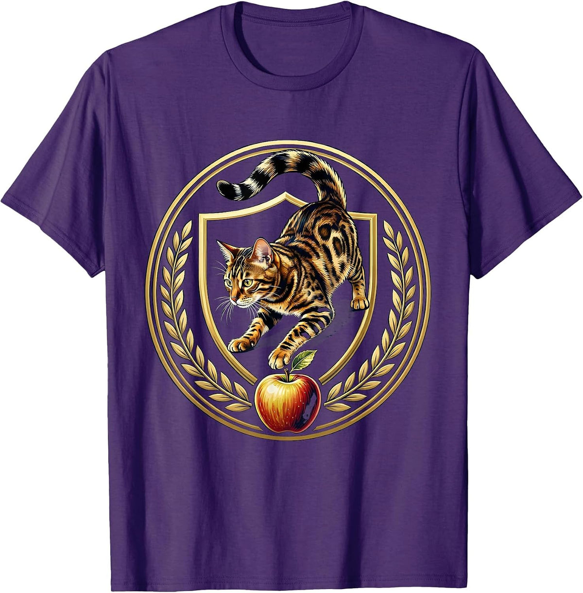 Bengal Cat Back to School Funny Graphic Tee T-Shirt - Purple