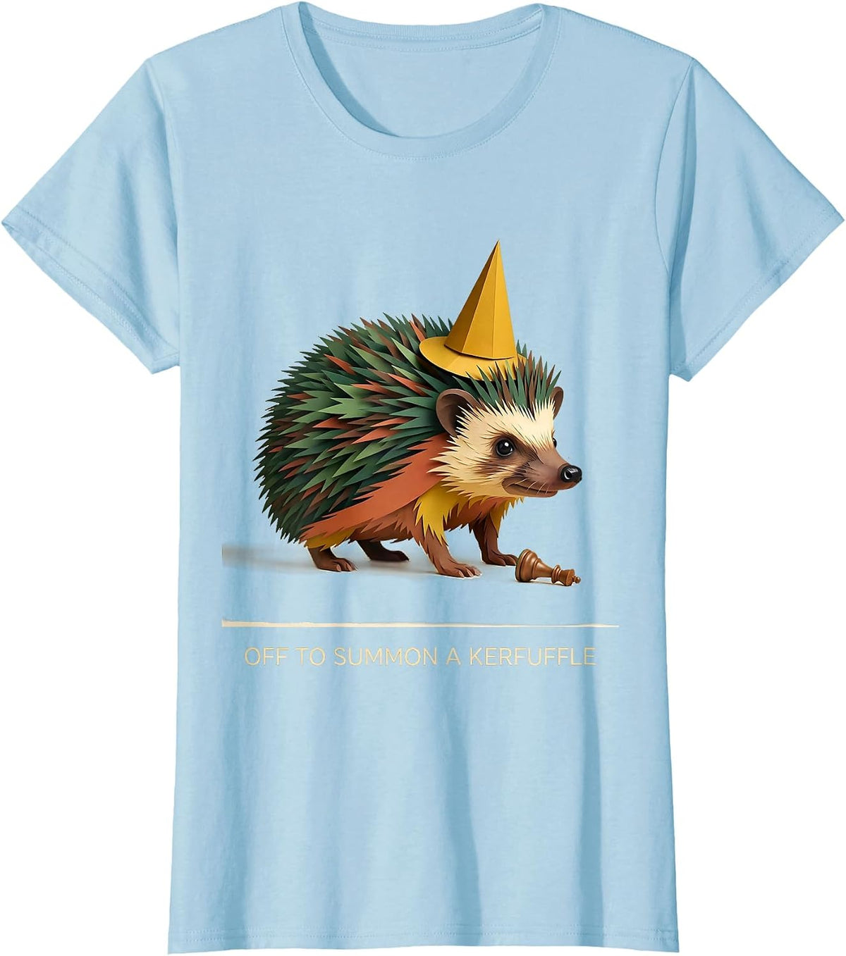 Off To Summon A Kerfuffle Paper-Cutout Hedgehog Meme Humor T-Shirt - Baby Blue