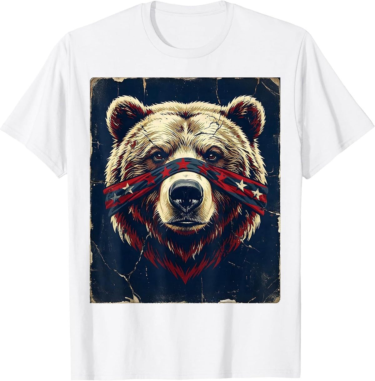 Men's Patriotic Bear Stars and Stripes Bandana Design T-Shirt - White