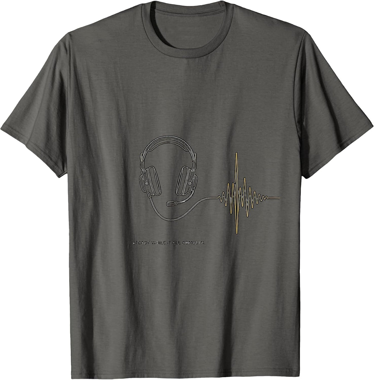 Men's Steady While It All Comes In Thin Gold Line 911 Dispatcher T-Shirt - Asphalt Grey