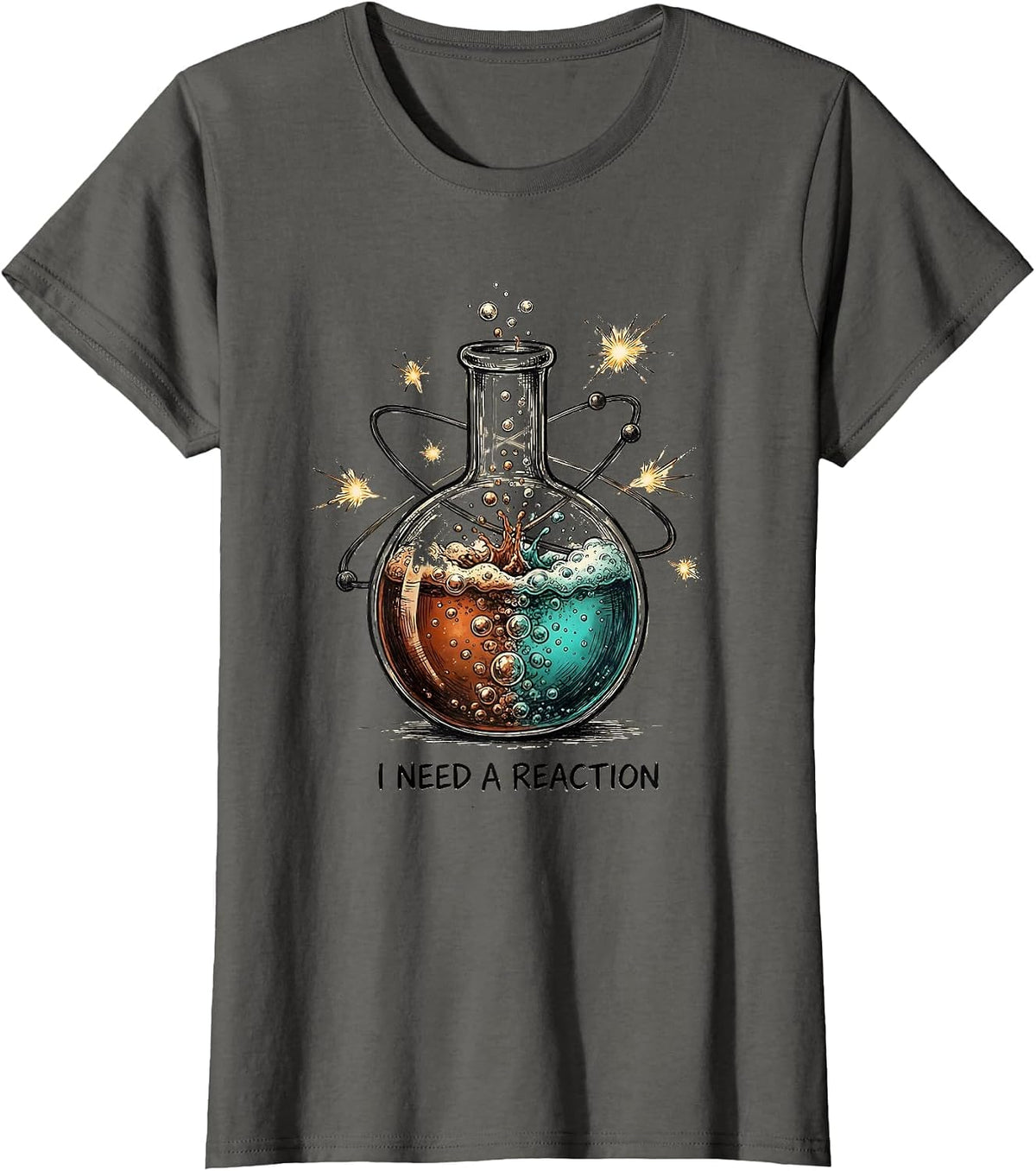 Women's I Need A Reaction Funny Chemistry Science Lover Periodic T-Shirt - Asphalt Grey