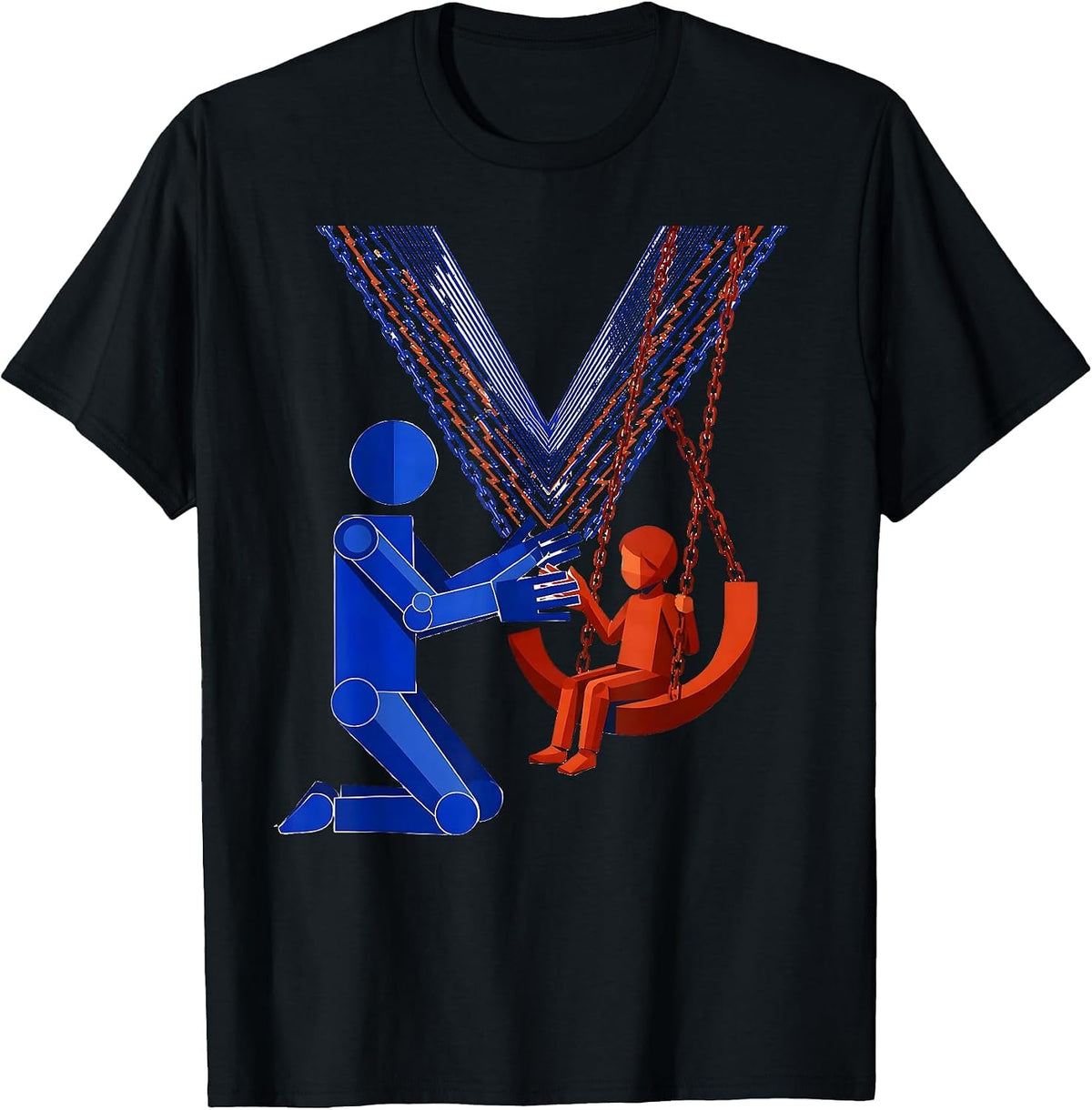 Men's Occupational Therapist Kneeling With Child on Swing T-Shirt - Black