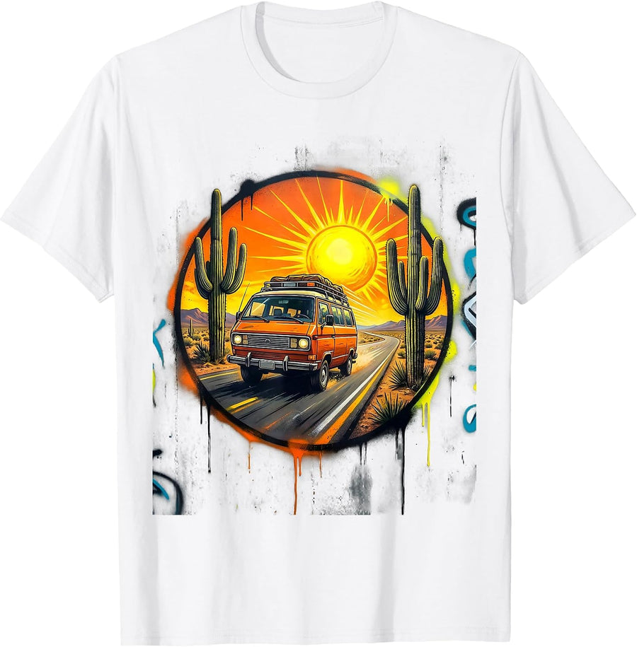 Men's Vintage Desert Highway Touring Van Graphic T-Shirt - White