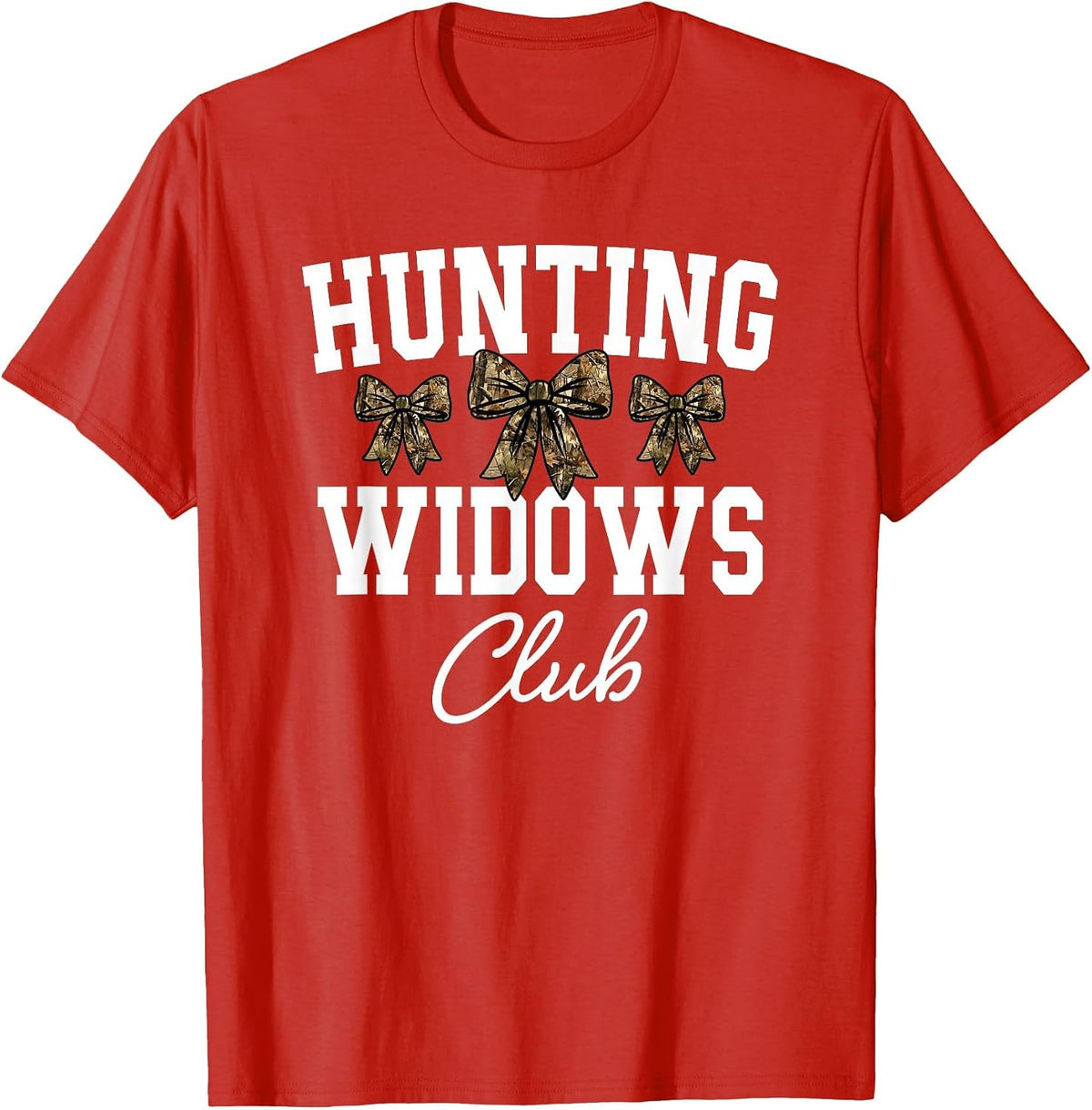 Hunting Widows Club, Funny Deer Hunting Wife, Camo Bow T-Shirt - Red