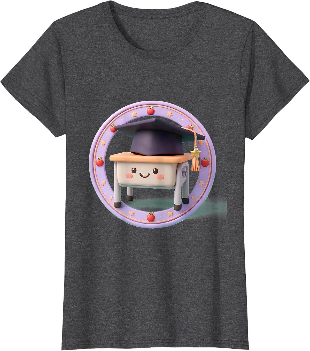 Women's 4th Grade Teacher Graduation Cap School Desk T-Shirt - Dark Heather Grey