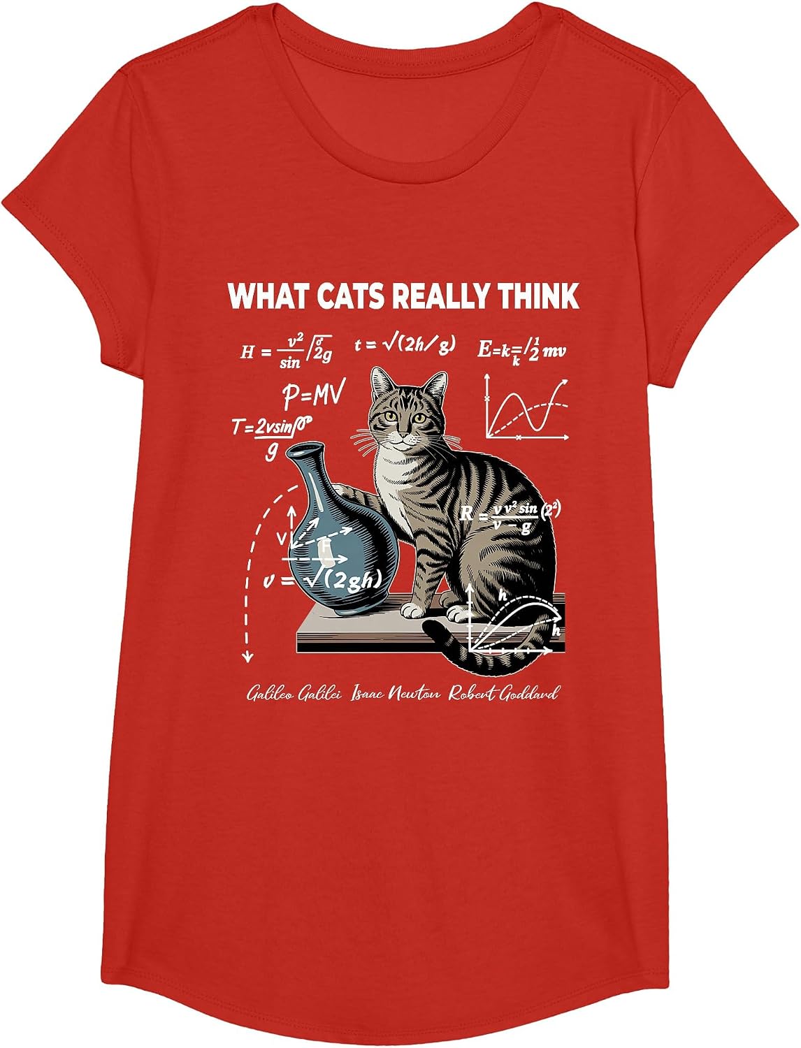 Funny Cat Physics Math Joke What Cats Really Think T-Shirt - Girls Red