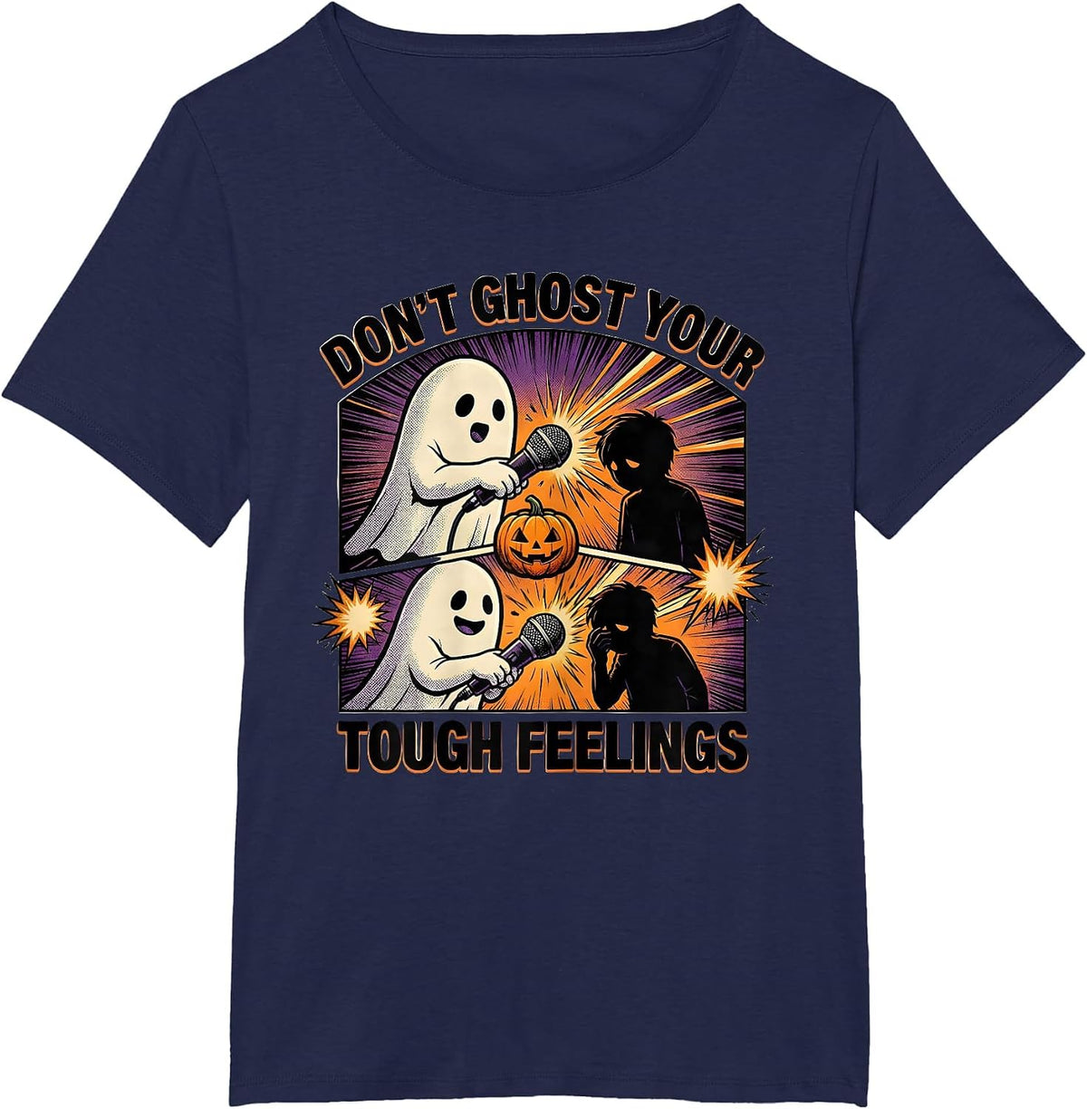 Women's Don't Ghost Your Tough Feelings Comic Book Mental Health T-Shirt - Navy Blue