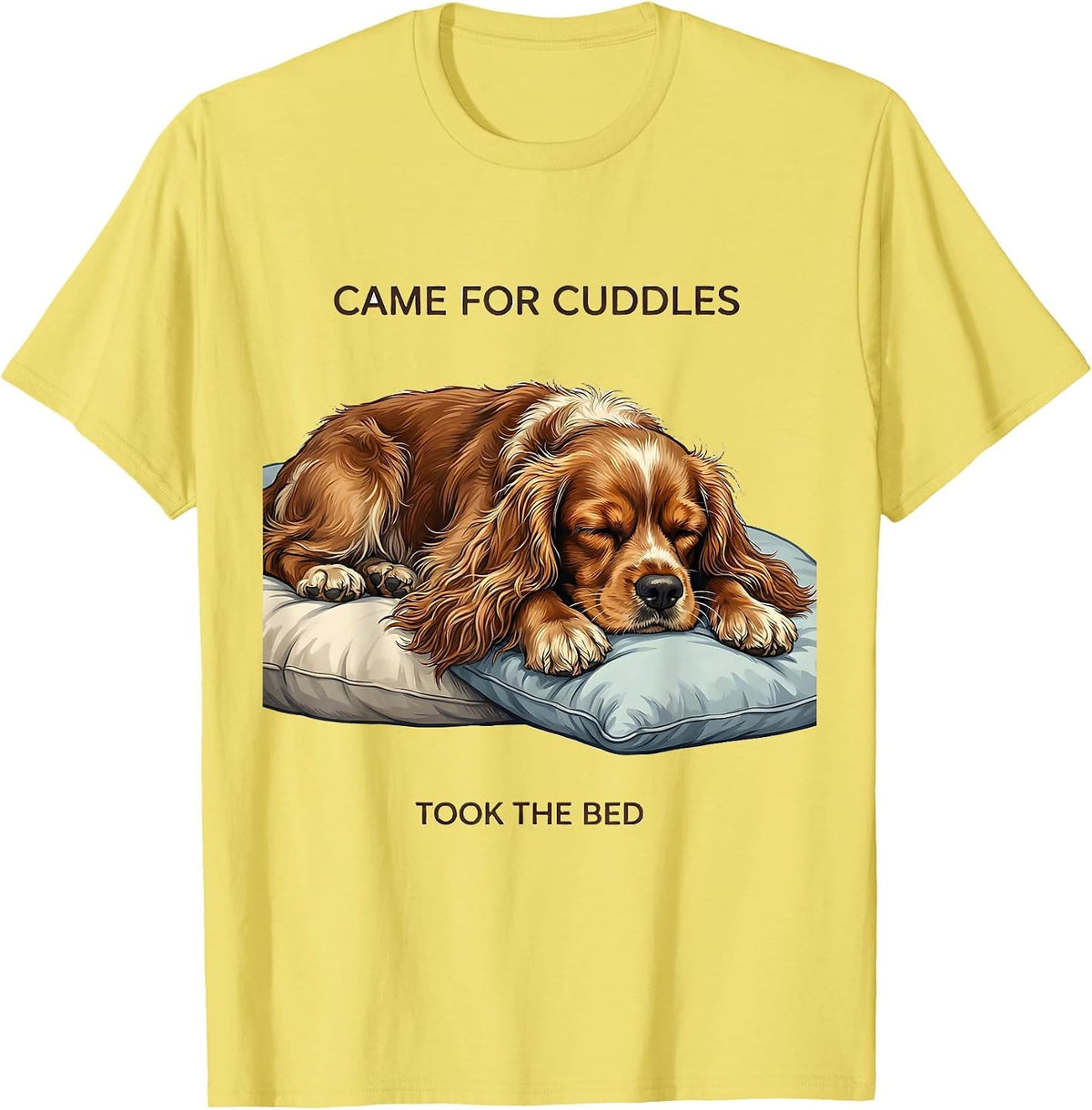 Men's Came For Cuddles, Took The Bed Cocker Spaniel Sleepshirt T-Shirt - Lemon Yellow