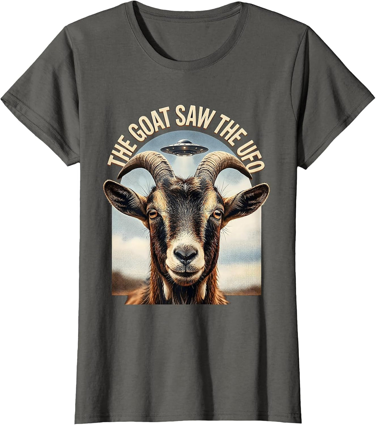 Women's The Goat Saw The UFO Funny Goat Lover Alien Humor Novelty T-Shirt - Asphalt Grey