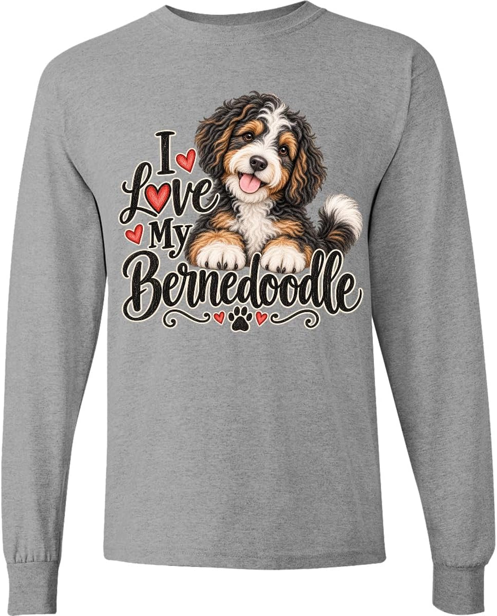 inktastic I Love My Bernedoodle Adult Long Sleeve T-Shirt - 0060 Heather Grey