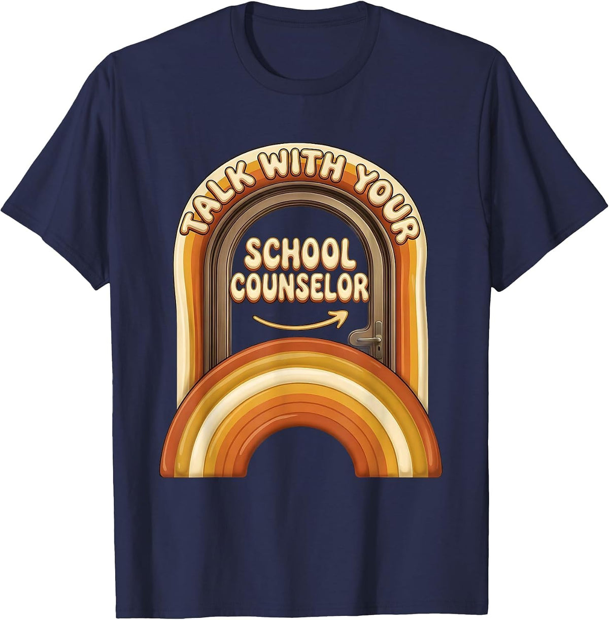 Talk With Your School Counselor Retro Groovy School T-Shirt - Navy Blue