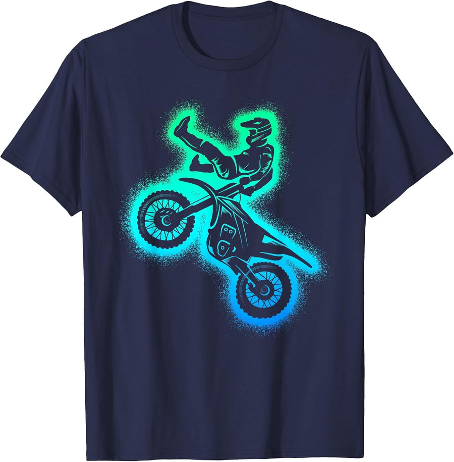 Dirt Bike Riding Motocross Racing Men Boys Dirt Biking T-Shirt - Navy Blue
