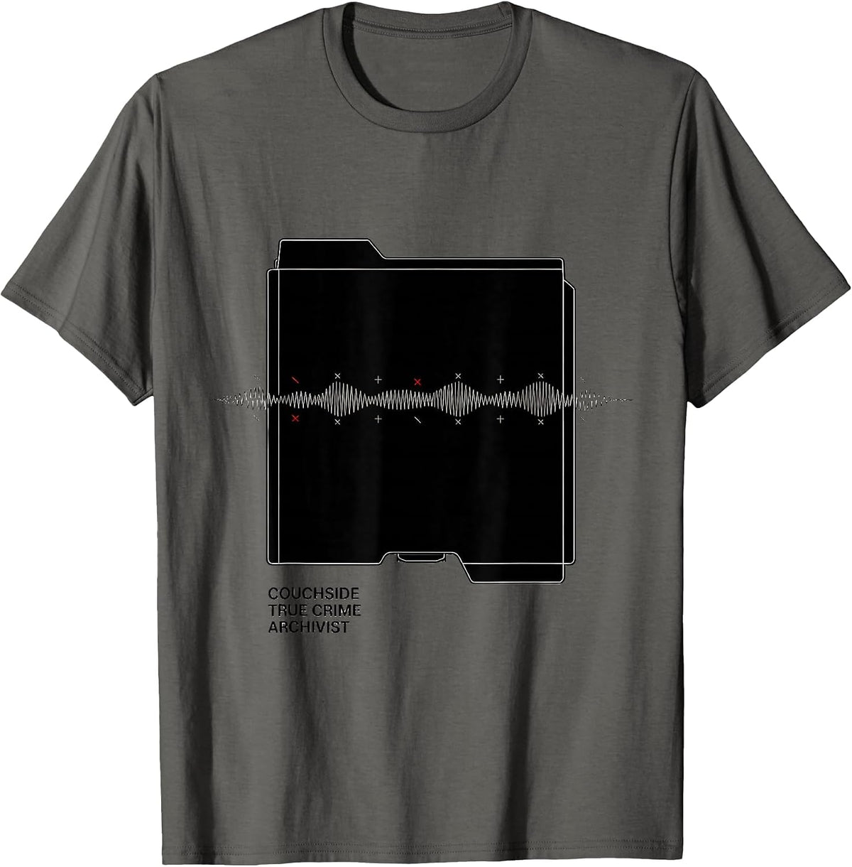Couchside True Crime Archivist Funny True Crime Fan Podcast T-Shirt - Asphalt Grey