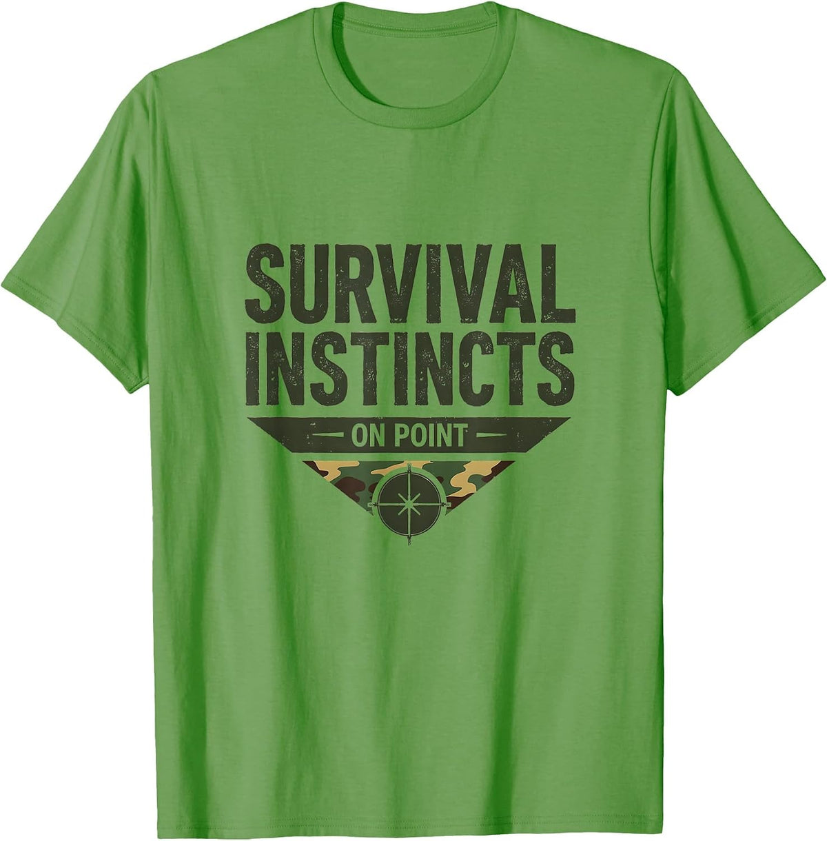 Survival Instincts On Point Camo Design T-Shirt - Grass Green