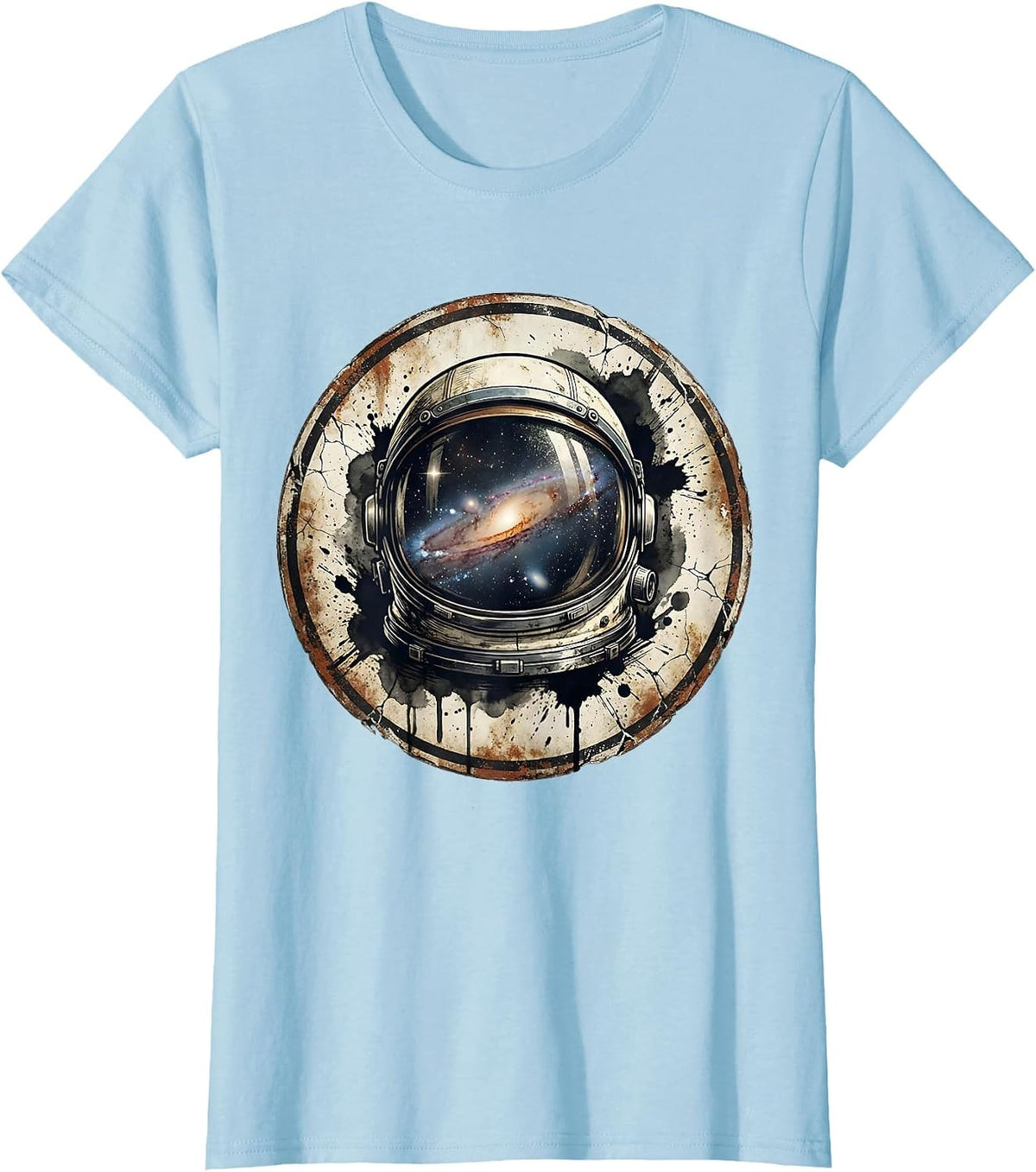 Retro Space Helmet Galaxy Reflection Design T-Shirt - Baby Blue
