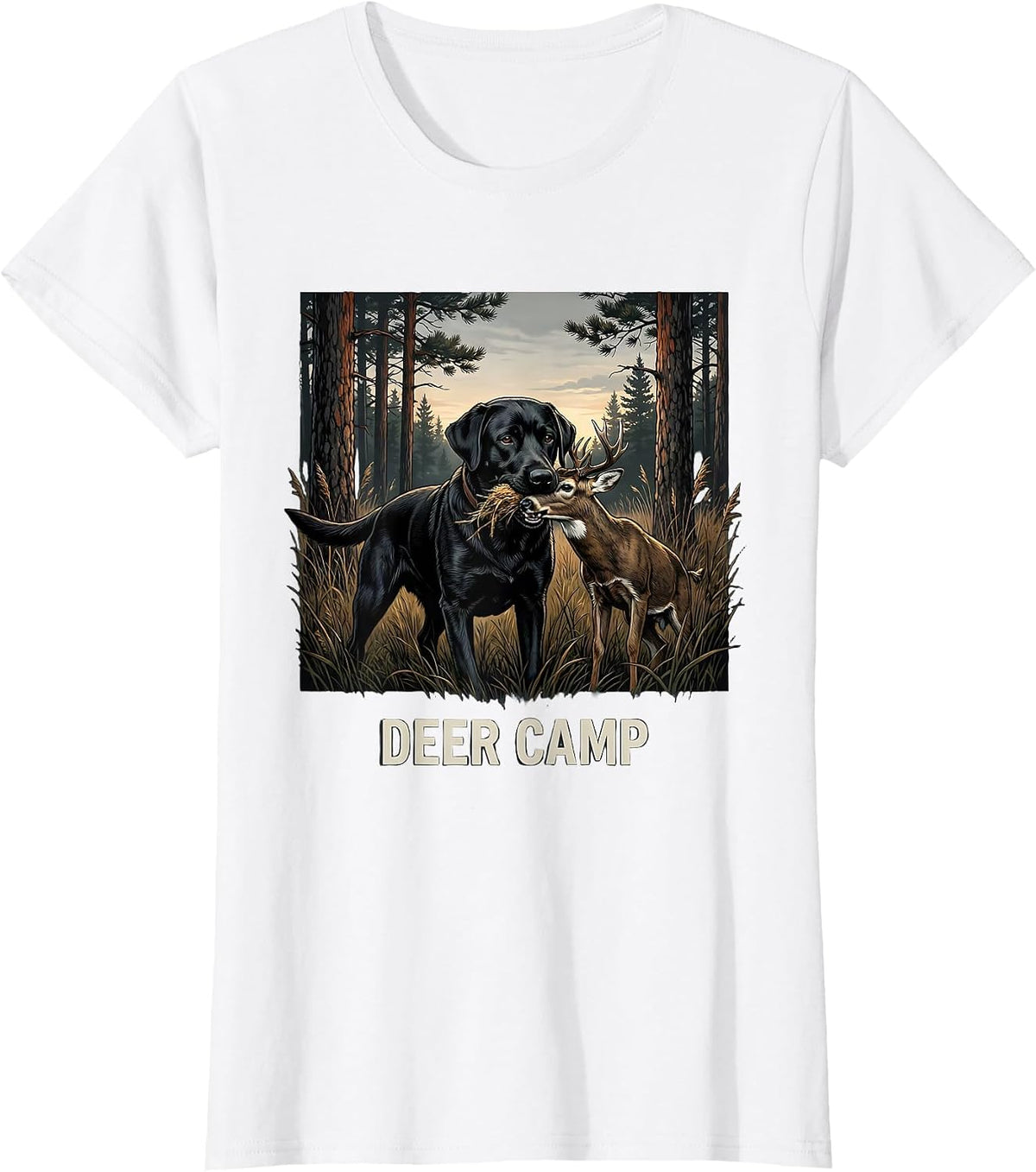 Deer Camp Retro Southern Local Boy Black Lab Hunting T-Shirt - White