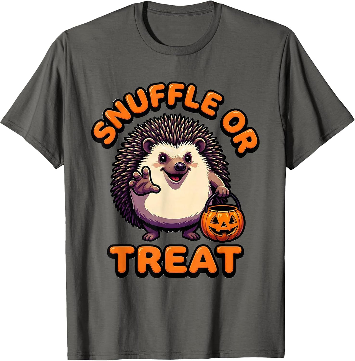 Men's Snuffle Or Treat Bold Cartoon Hedgehog Halloween Costume T-Shirt - Asphalt Grey