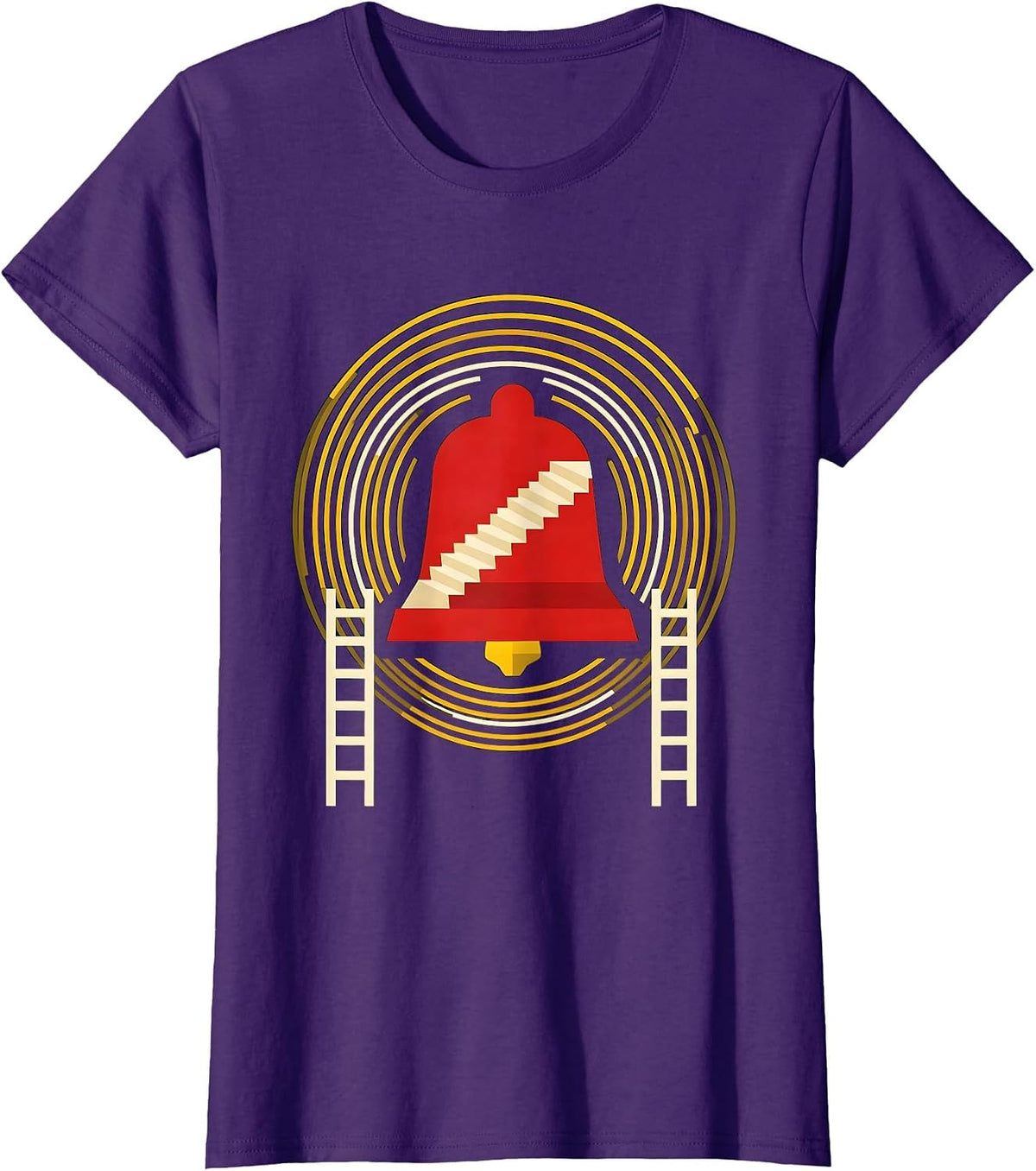 Women's Geometric Fire Bell Firefighter Badge Humor T-Shirt - Purple