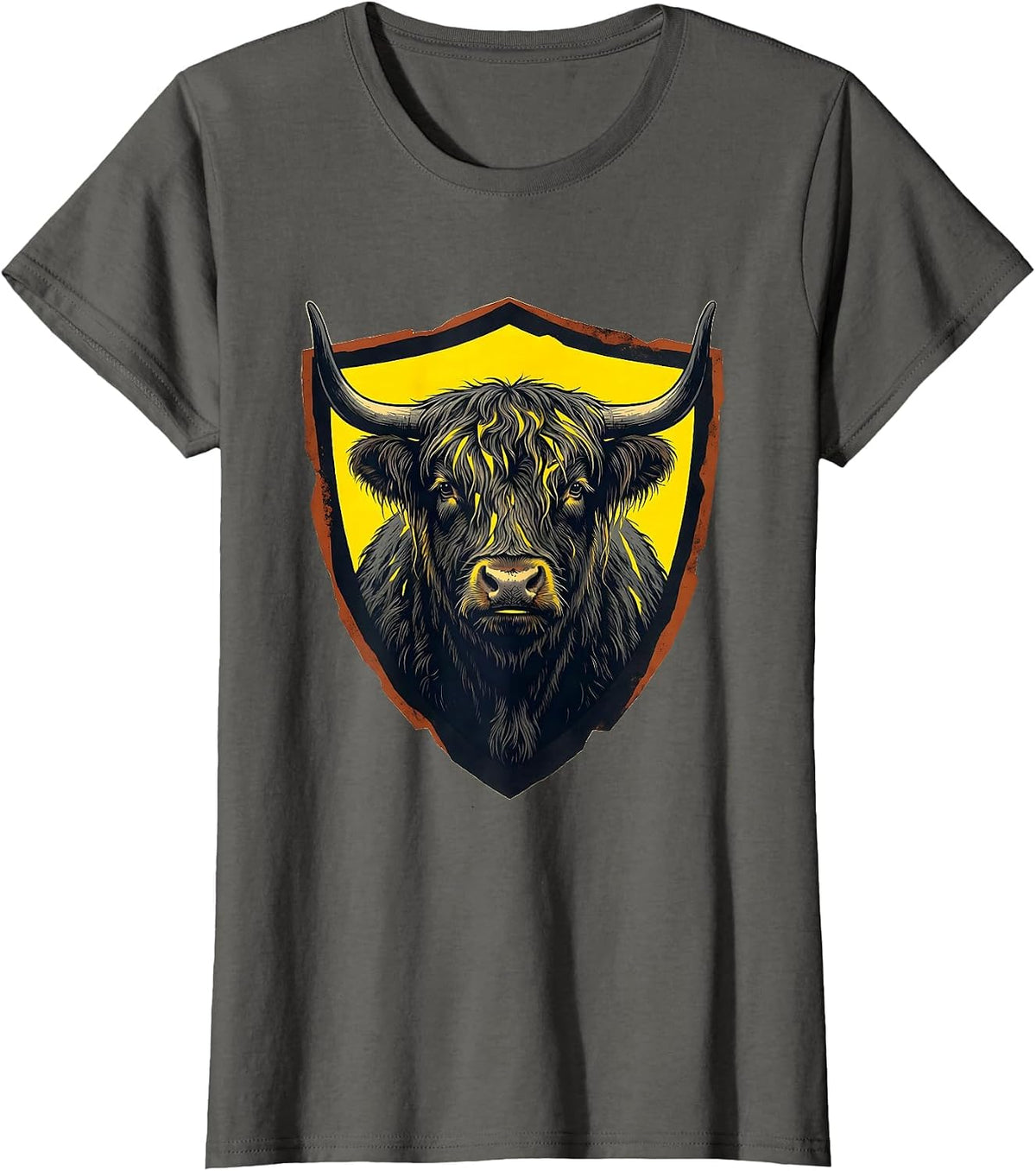 Women's Highland Cow Cute Scottish Humor Stencil Graphic T-Shirt - Asphalt Grey