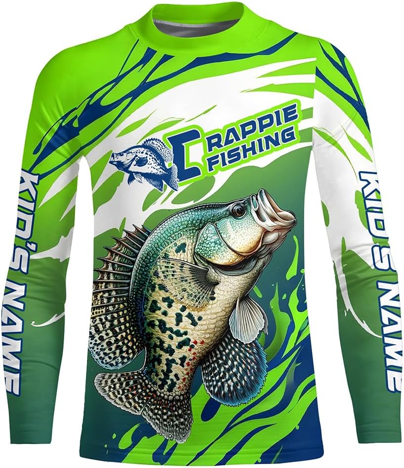Personalized Crappie Fishing Jerseys, Crappie Fishing Long Sleeve Tournament Fishing Shirts - Kid Long Sleeves Upf