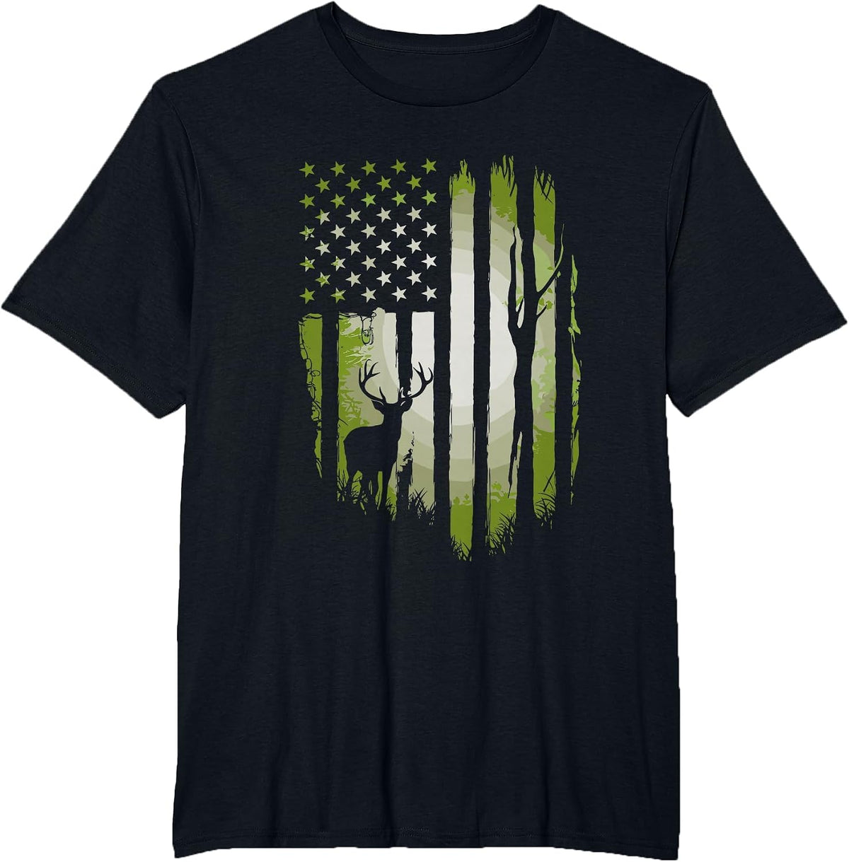 American Flag Deer Hunting USA Patriotic for Hunters T-Shirt - Black