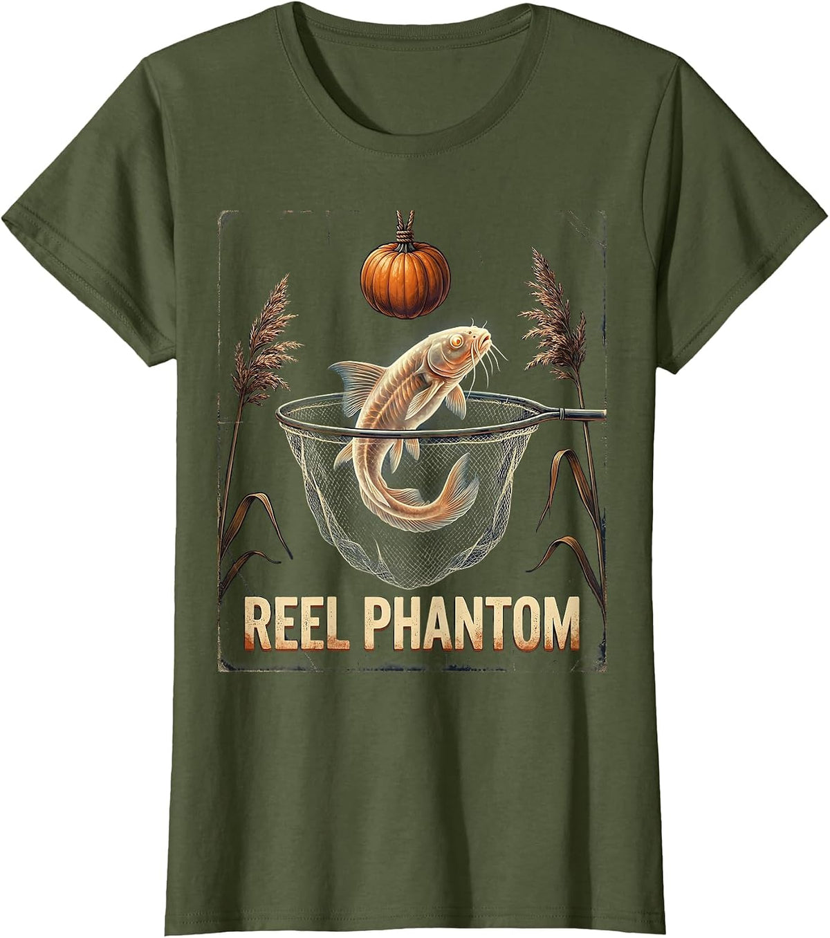 Women's Reel Phantom Vintage Halloween Fishing Ghost Fisherman Men T-Shirt - Olive Green