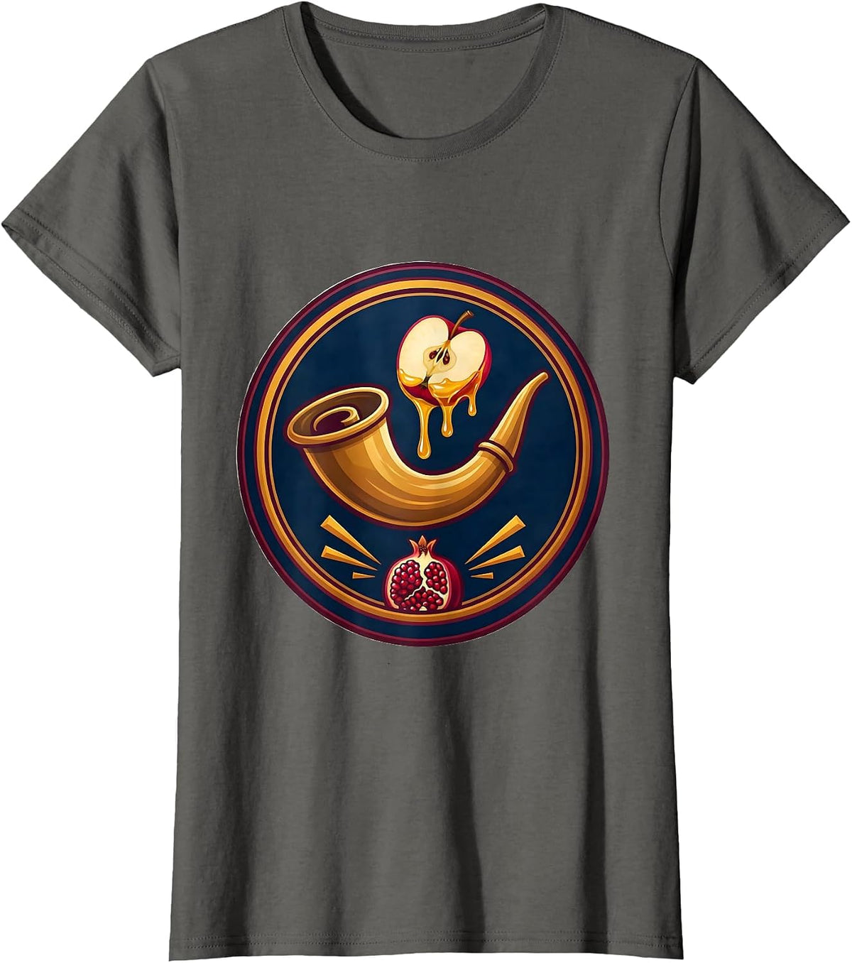 Women's Sealed Shield Badge Rosh Hashanah Jewish New Year T-Shirt - Asphalt Grey