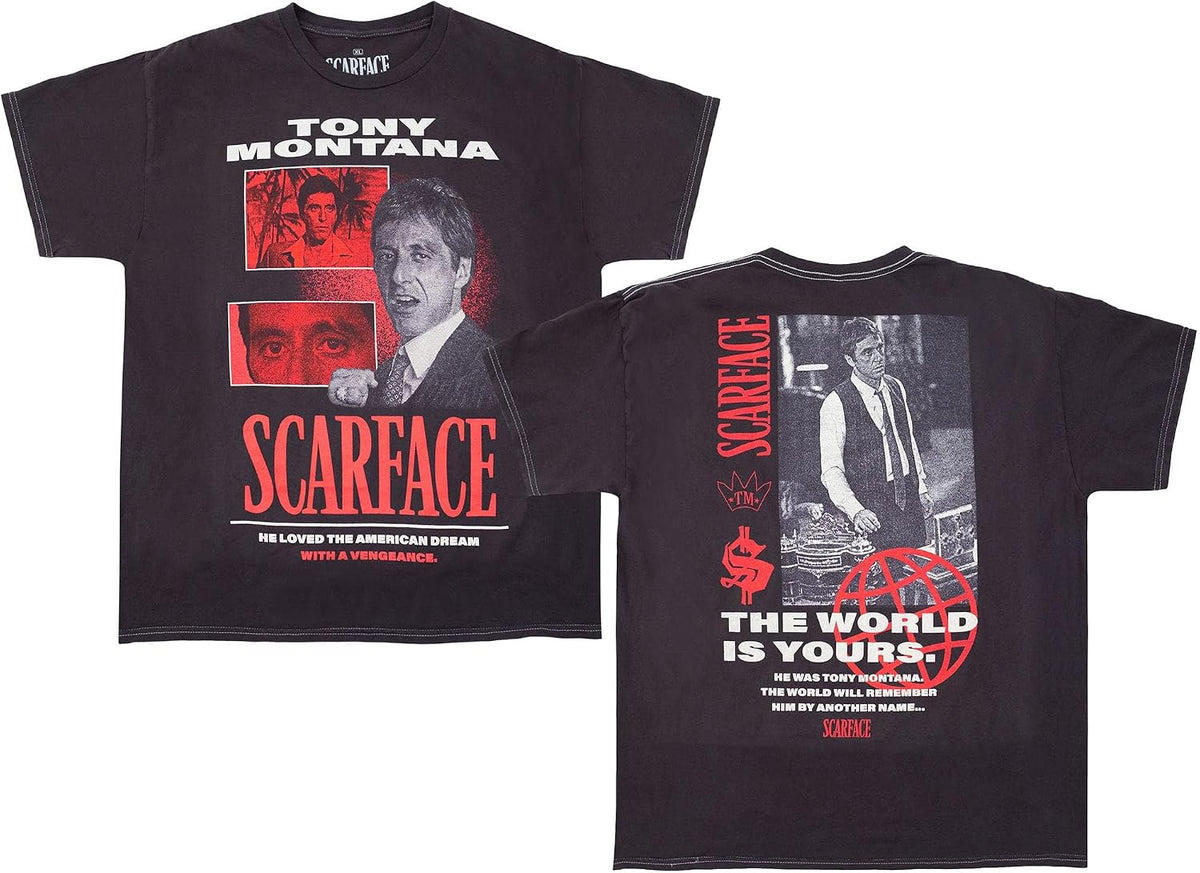 Ripple Junction Crime Movie Vintage Men's Graphic T-Shirt Officially Licensed - Scarface Vintage Collage - Pigment Dye Black