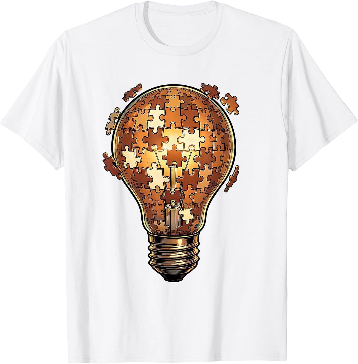 Men's Dyslexia Awareness Lightbulb Puzzle Art Design T-Shirt - White