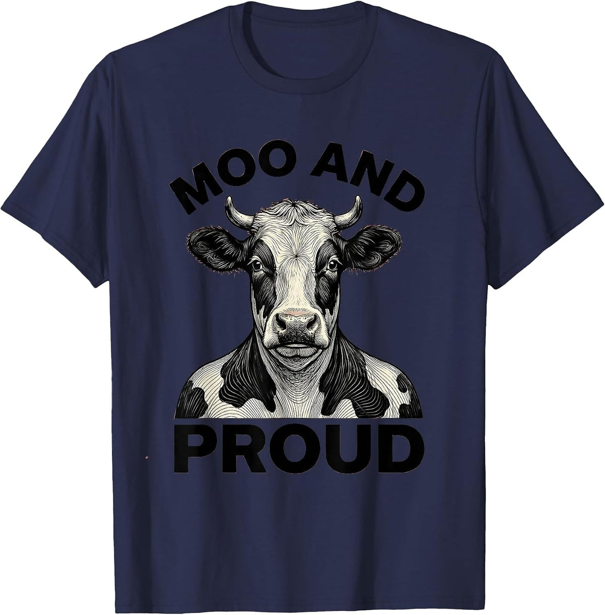 Moo and Proud Cow Lover Graphic Design T-Shirt - Navy Blue