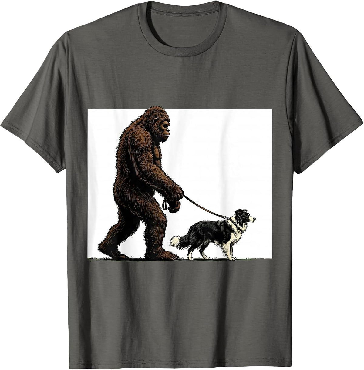 Bigfoot Walking Border Collie Funny Dog Owner Humor T-Shirt, Men, Asphalt Grey, X-Large - As Pictured