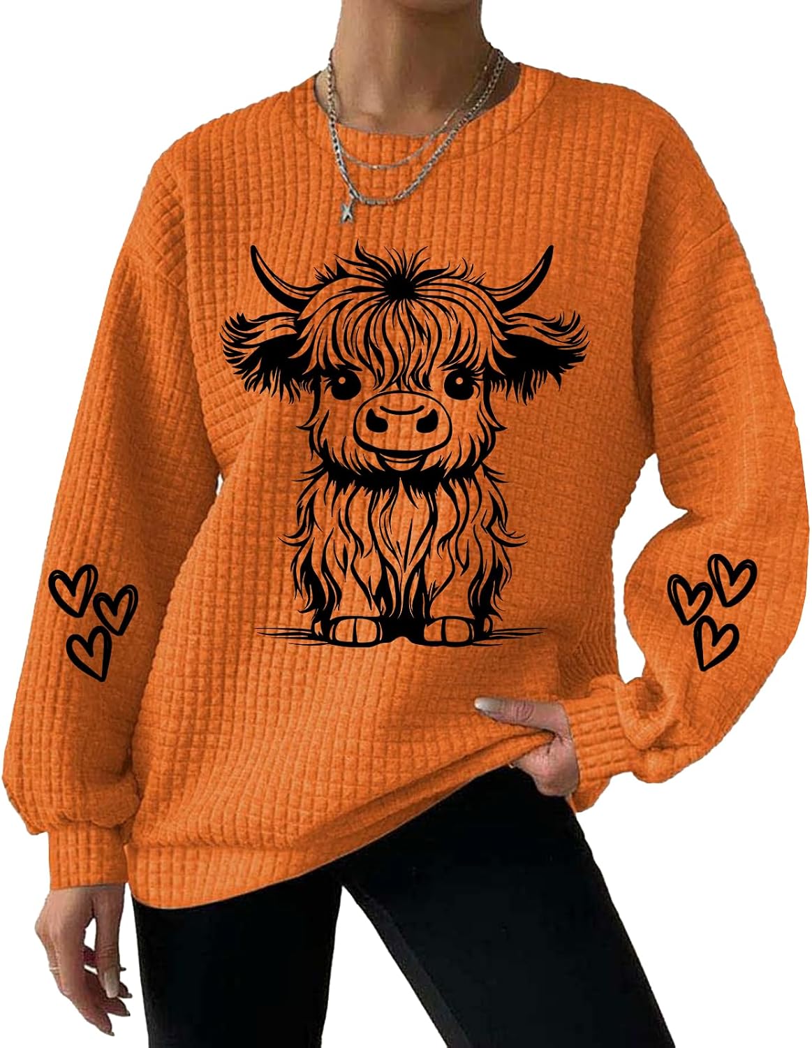 Highland Cow Sweatshirt for Women Crewneck Cute Cow Shirts for Women Country Western Sweatshirts Gifts - Orange-c