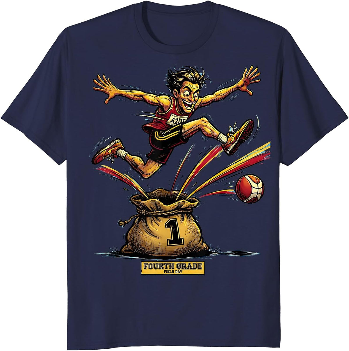 Fourth Grade Field Day Cartoon Relay Runner Field Day Team T-Shirt - Navy Blue