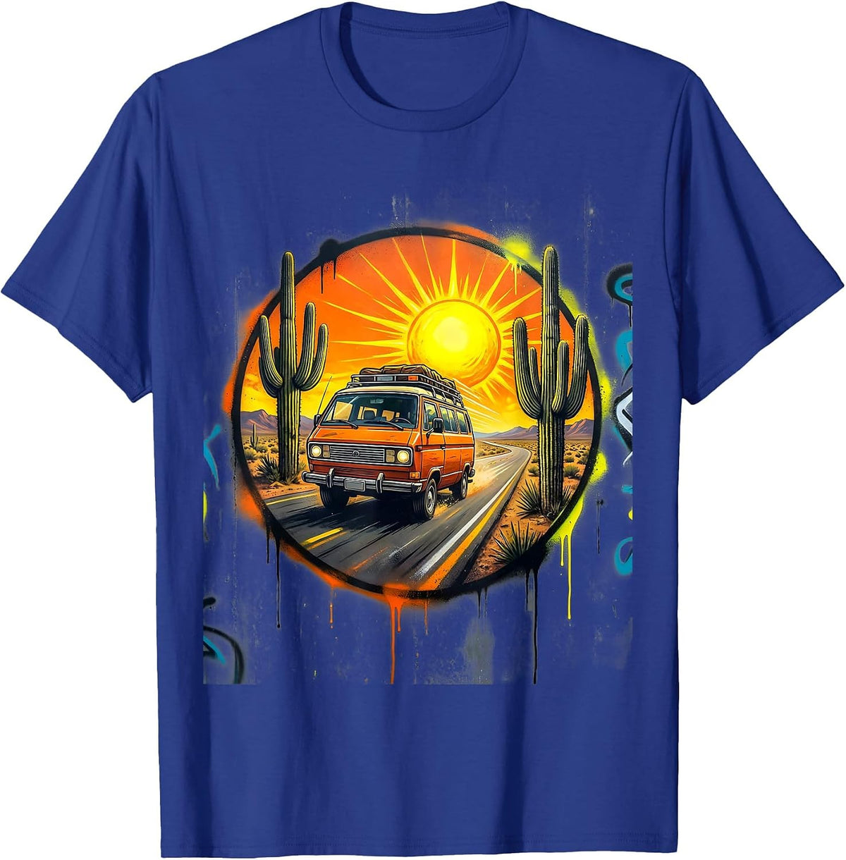 Men's Vintage Desert Highway Touring Van Graphic T-Shirt - Royal Blue