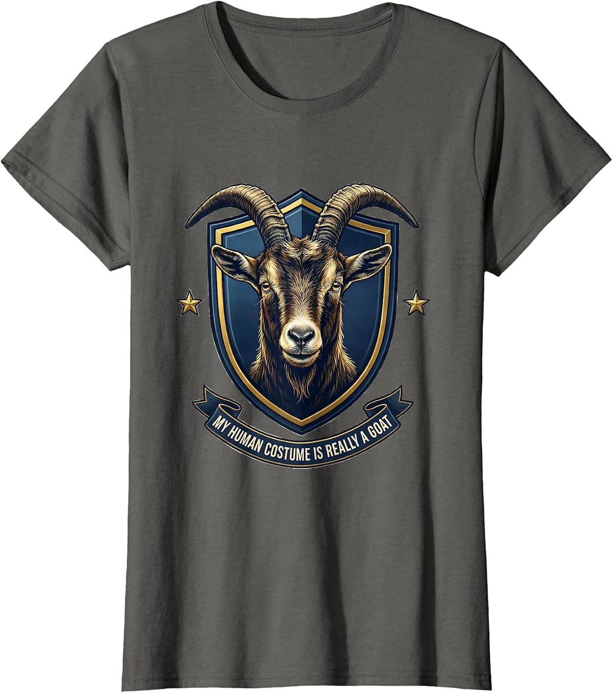 Women's My Human Costume Is Really A Goat Funny Goat Lover Halloween T-Shirt - Asphalt Grey