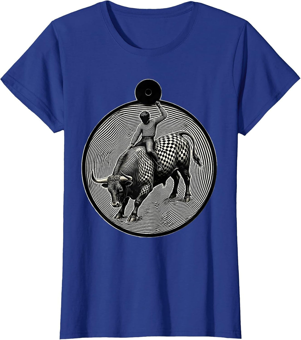 Women's Dot Boys Round Head Boy Bull Riding Rodeo T-Shirt - Royal Blue